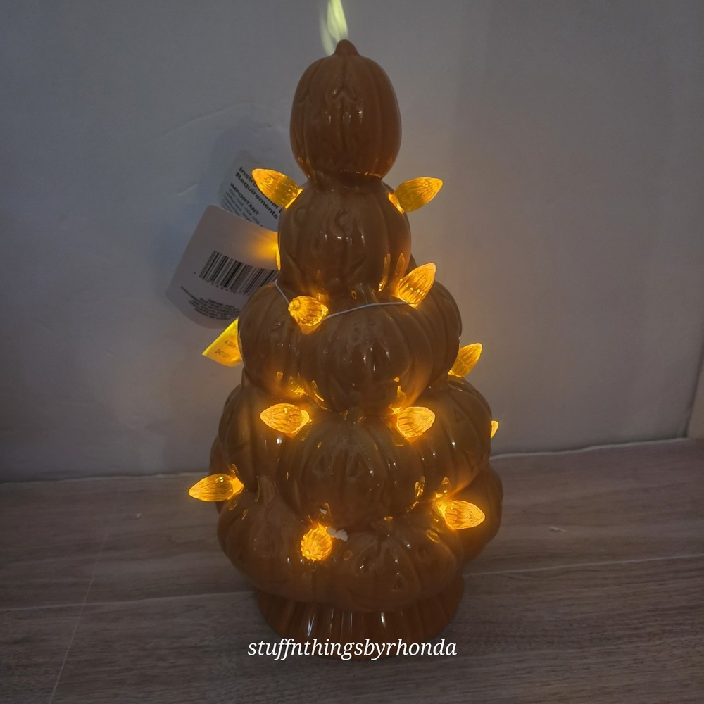 New Lighted Orange Jack-o'-lantern Halloween Tree Orange Lights Ceramic 9"